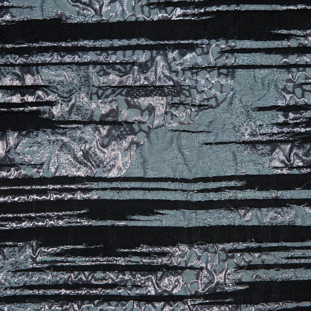 Black and Metallic Stone Blue Luxury Striated Burnout Brocade Black and Metallic Stone Blue Luxury Striated Burnout Brocade