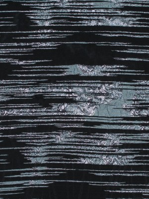 Black and Metallic Stone Blue Luxury Striated Burnout Brocade Black and Metallic Stone Blue Luxury Striated Burnout Brocade