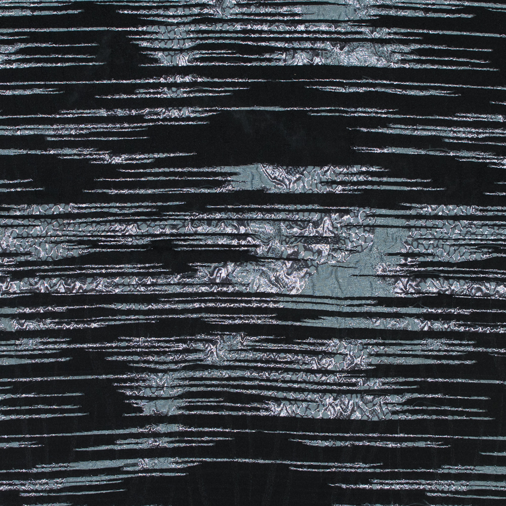 Black and Metallic Stone Blue Luxury Striated Burnout Brocade Black and Metallic Stone Blue Luxury Striated Burnout Brocade