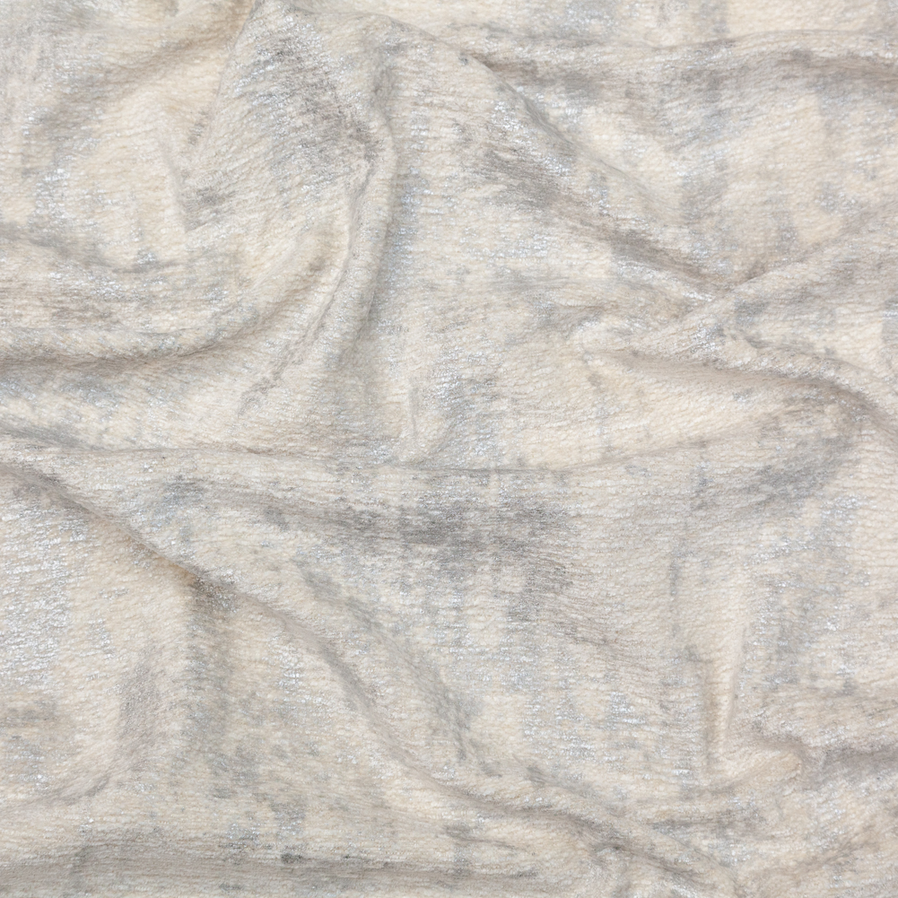 Cream Polyester Chenille with Metallic Silver Foil Cream Polyester Chenille with Metallic Silver Foil