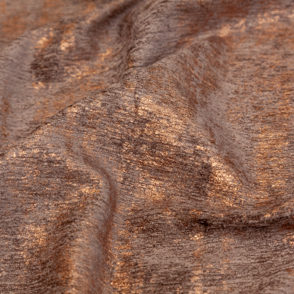 Brown Polyester Chenille with Metallic Bronze Foil Brown Polyester Chenille with Metallic Bronze Foil