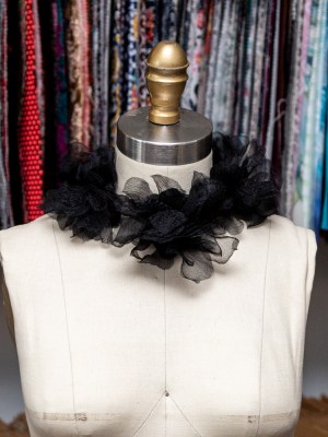 Italian Black 3D Floral Fabric Trim – 4″ Italian Black 3D Floral Fabric Trim – 4″