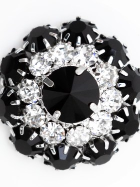 Italian Silver, Black and Crystal Rhinestone Button – 50L/32mm Italian Silver, Black and Crystal Rhinestone Button – 50L/32mm