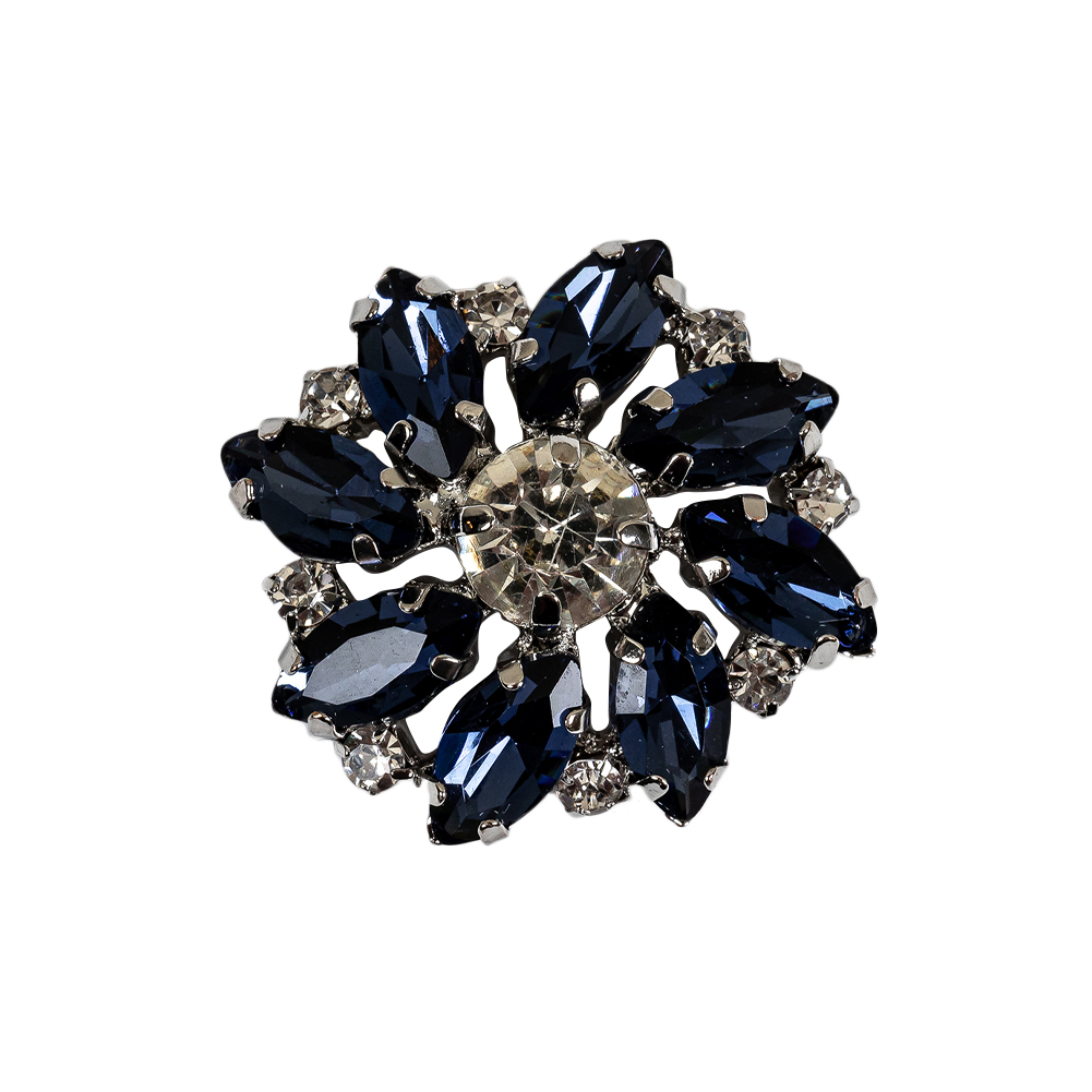 Italian Silver, Navy and Crystal Rhinestone Button – 40L/25.5mm Italian Silver, Navy and Crystal Rhinestone Button – 40L/25.5mm