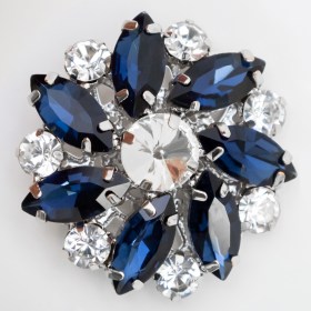 Italian Silver, Navy and Crystal Rhinestone Button – 58L/37mm Italian Silver, Navy and Crystal Rhinestone Button – 58L/37mm