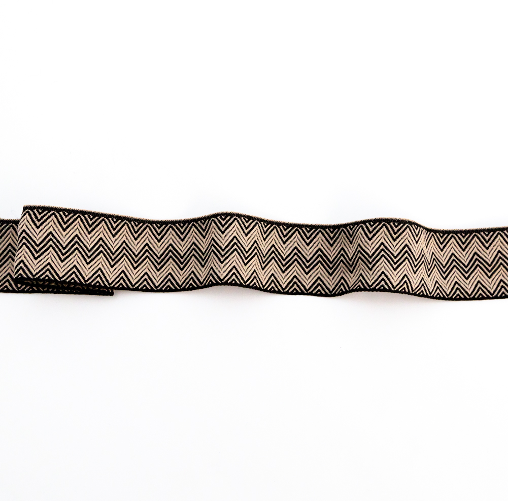 Italian Beige and Black Zig Zag Jacquard Ribbon – 1.5″ Italian Beige and Black Zig Zag Jacquard Ribbon – 1.5″