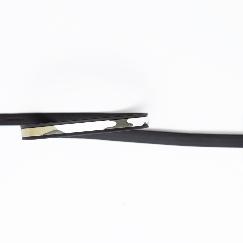 Italian Black and Green Camouflage Vinyl Striped Rubber Trimming – 0.375″ Italian Black and Green Camouflage Vinyl Striped Rubber Trimming – 0.375″