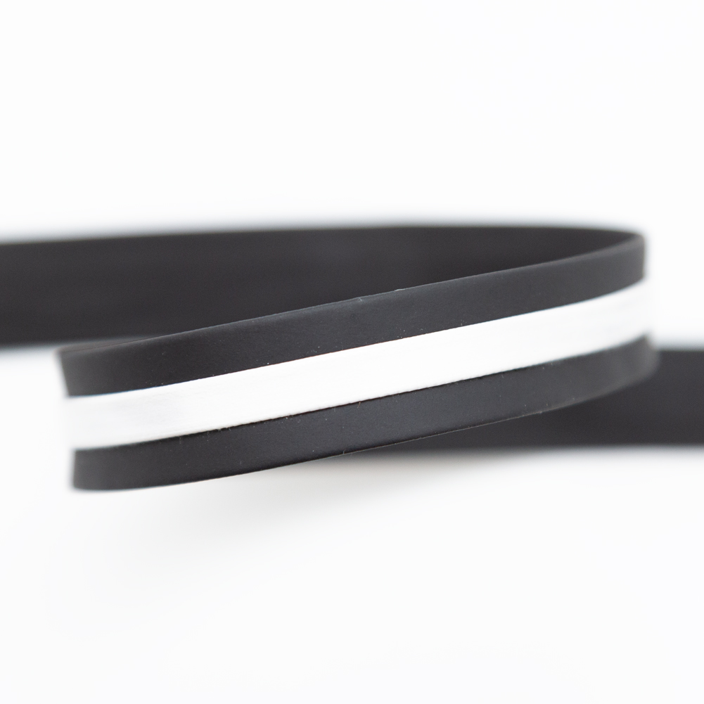 Italian Black and White Vinyl Striped Rubber Trimming – 0.625″ Italian Black and White Vinyl Striped Rubber Trimming – 0.625″