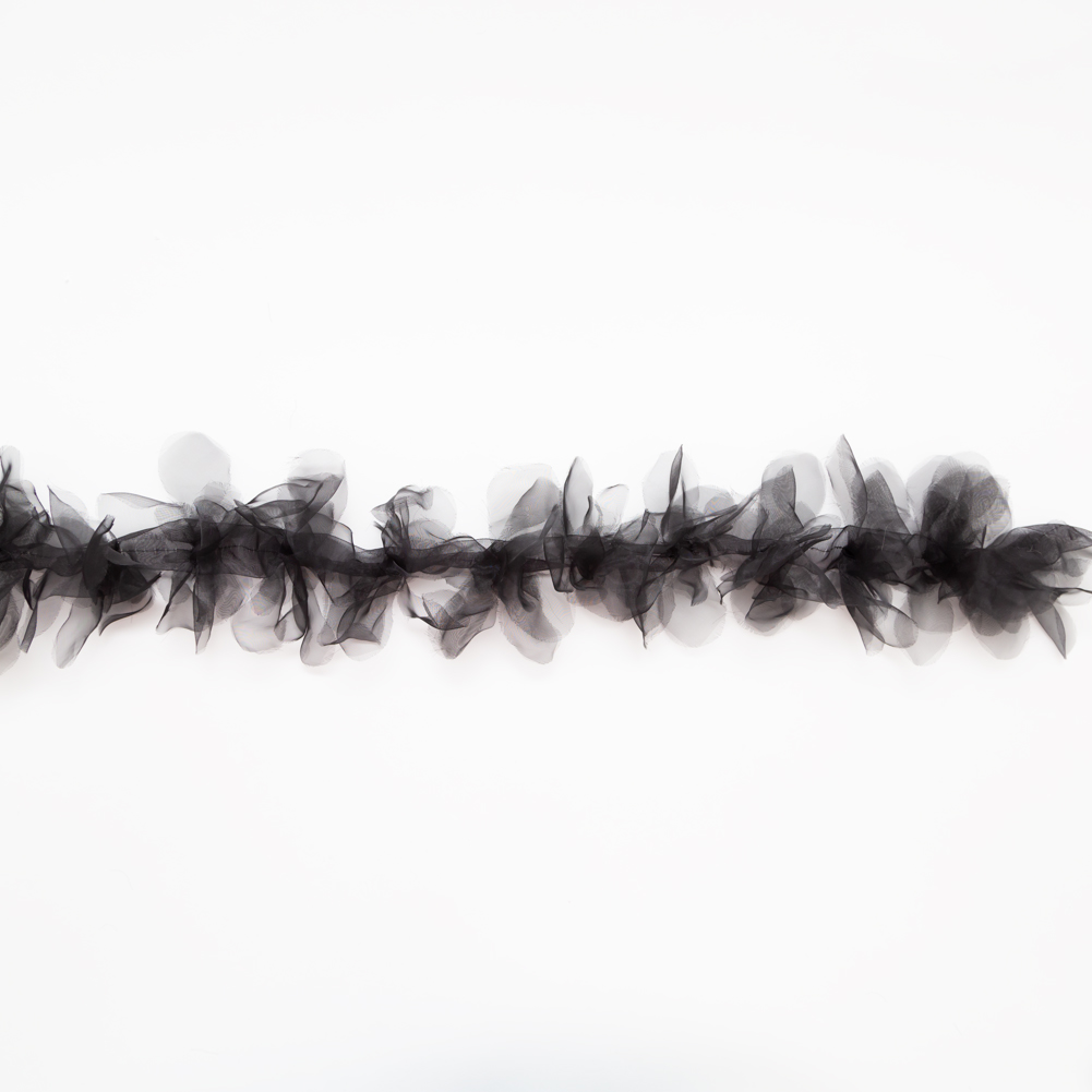 Italian Black 3D Organdy Floral Trim – 4″ Italian Black 3D Organdy Floral Trim – 4″