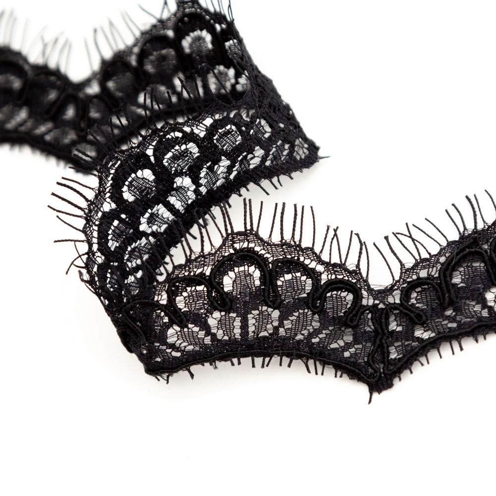 Black Corded Lace with Scalloped Eyelash Edge - 1.75"