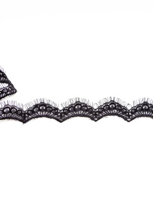 Black Corded Lace with Scalloped Eyelash Edge – 1.75″ Black Corded Lace with Scalloped Eyelash Edge – 1.75″