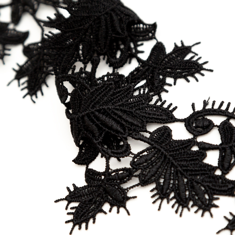 Fancy Black Leafy Venise Lace Trim - 2.25"