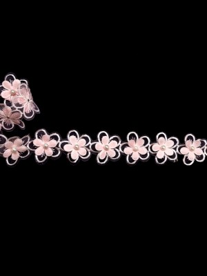 3D Peach Embroidered Organza Floral Pearl Trim – 1.5″ 3D Peach Embroidered Organza Floral Pearl Trim – 1.5″