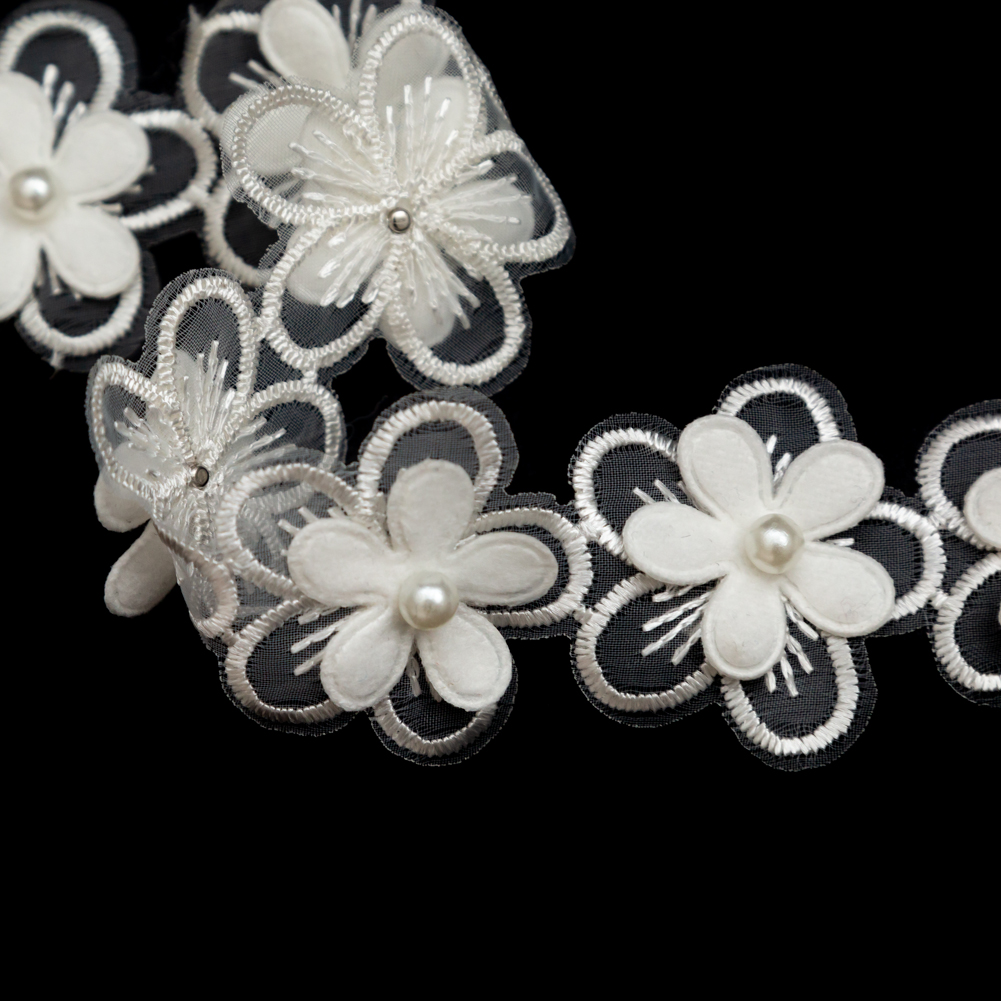 3D Ivory Embroidered Organza Floral Pearl Trim – 1.5″ 3D Ivory Embroidered Organza Floral Pearl Trim – 1.5″