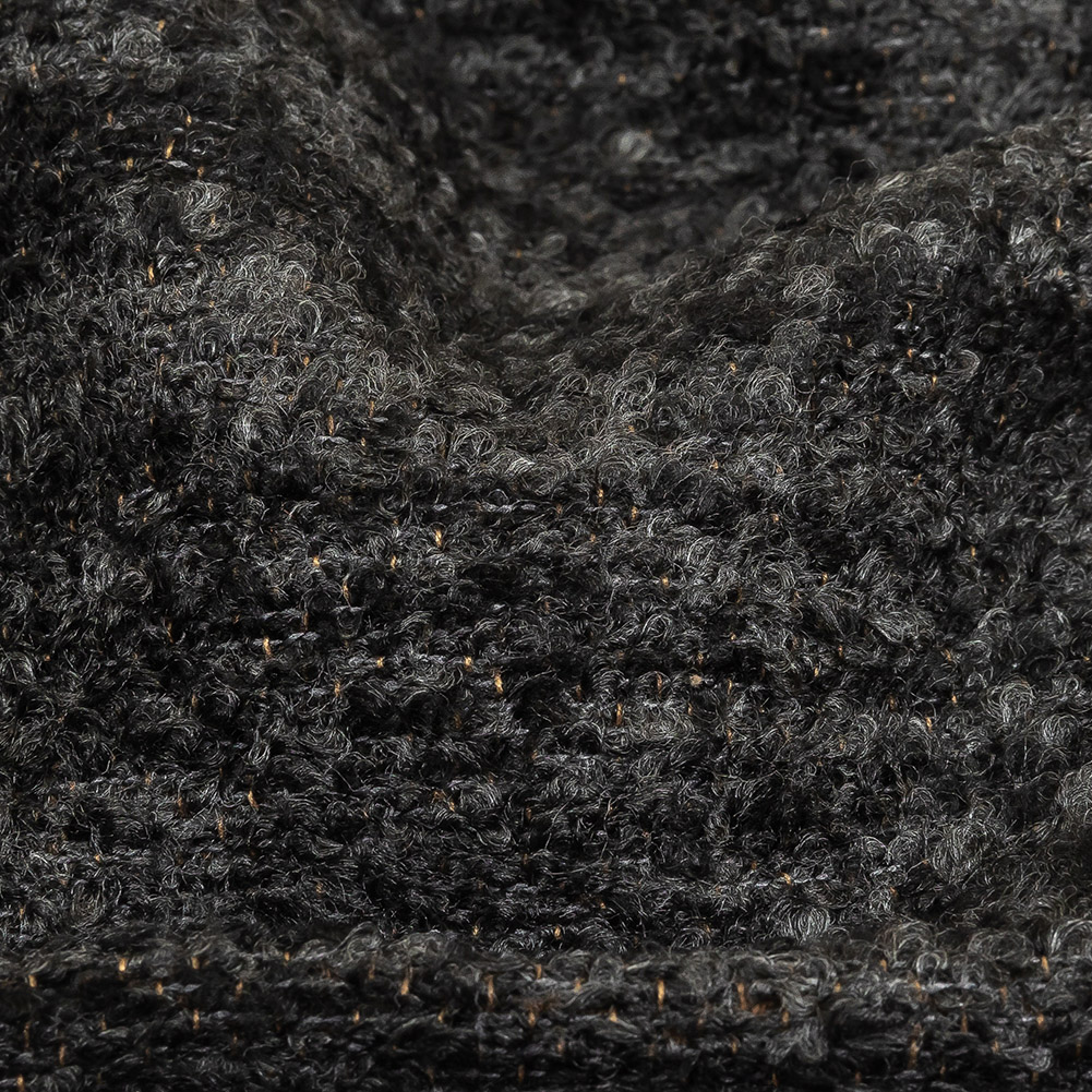 Onyx Striated Upholstery Boucle with Tan Woven Backing Onyx Striated Upholstery Boucle with Tan Woven Backing