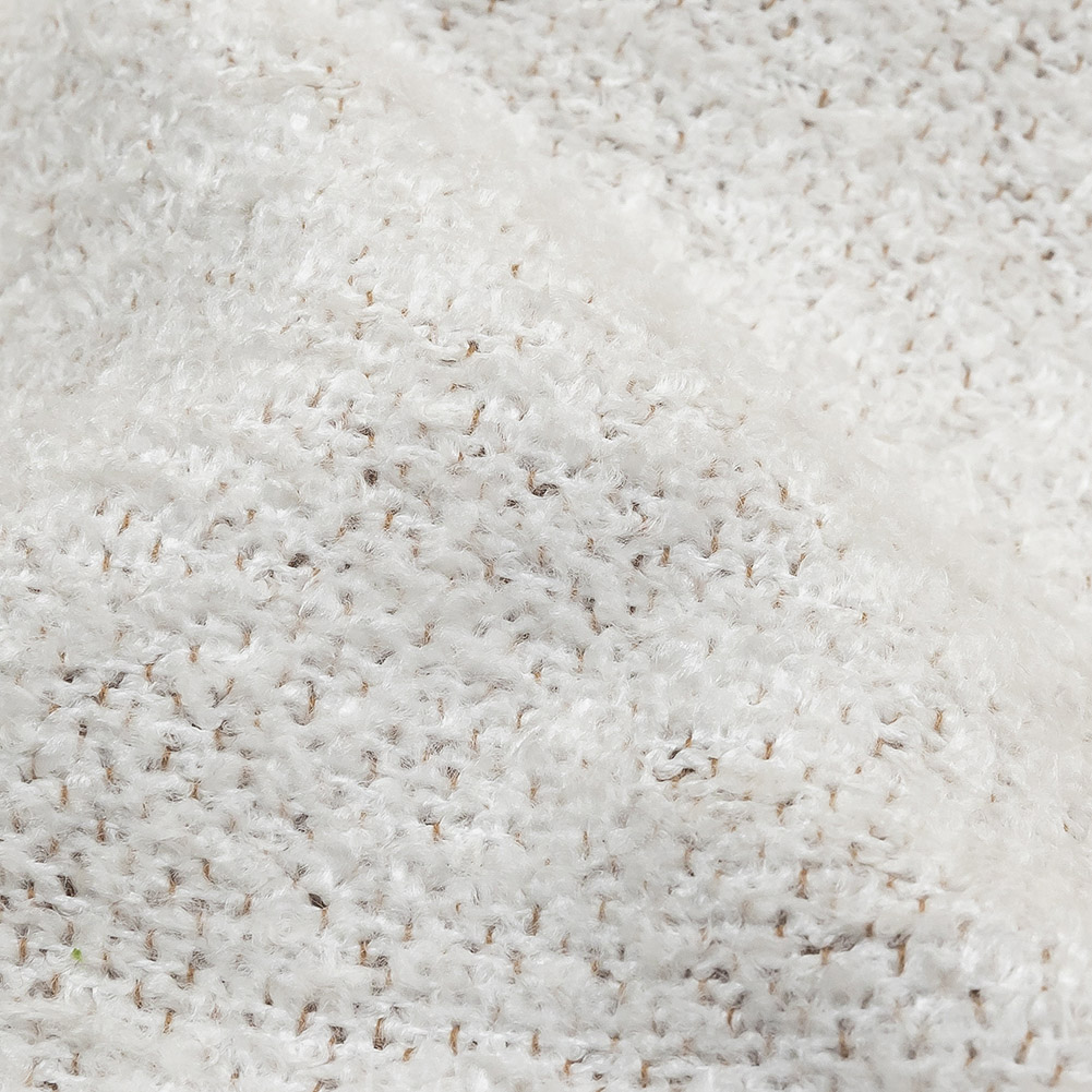 Snow Striated Acrylic and Cotton Boucle with Tan Woven Backing Snow Striated Acrylic and Cotton Boucle with Tan Woven Backing