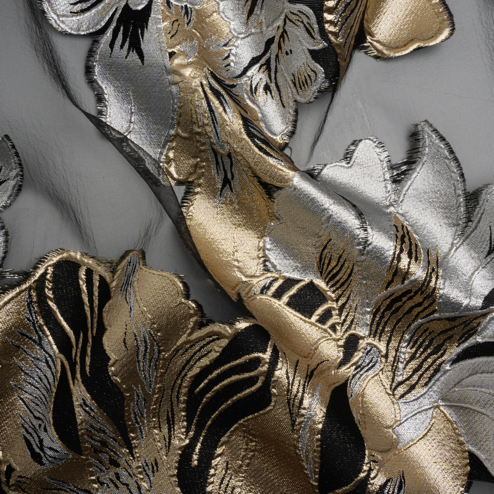 Metallic Gold, Silver and Black Fantastic Flowers Luxury Burnout Brocade Metallic Gold, Silver and Black Fantastic Flowers Luxury Burnout Brocade