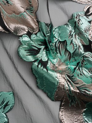 Metallic Rose Gold, Aqua and Black Fantastic Flowers Luxury Burnout Brocade Metallic Rose Gold, Aqua and Black Fantastic Flowers Luxury Burnout Brocade