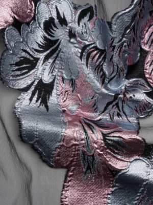 Metallic Pink, Blue Gray and Black Fantastic Flowers Luxury Burnout Brocade Metallic Pink, Blue Gray and Black Fantastic Flowers Luxury Burnout Brocade
