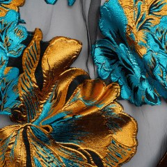 Metallic Teal, Orange and Black Fantastic Flowers Luxury Burnout Brocade Metallic Teal, Orange and Black Fantastic Flowers Luxury Burnout Brocade