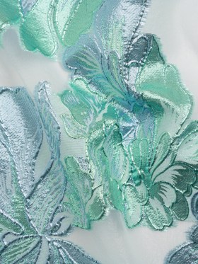 Metallic Aqua, Sky Blue and Off White Fantastic Flowers Luxury Burnout Brocade Metallic Aqua, Sky Blue and Off White Fantastic Flowers Luxury Burnout Brocade