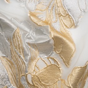 Metallic Gold, Silver and White Fantastic Flowers Luxury Burnout Brocade Metallic Gold, Silver and White Fantastic Flowers Luxury Burnout Brocade