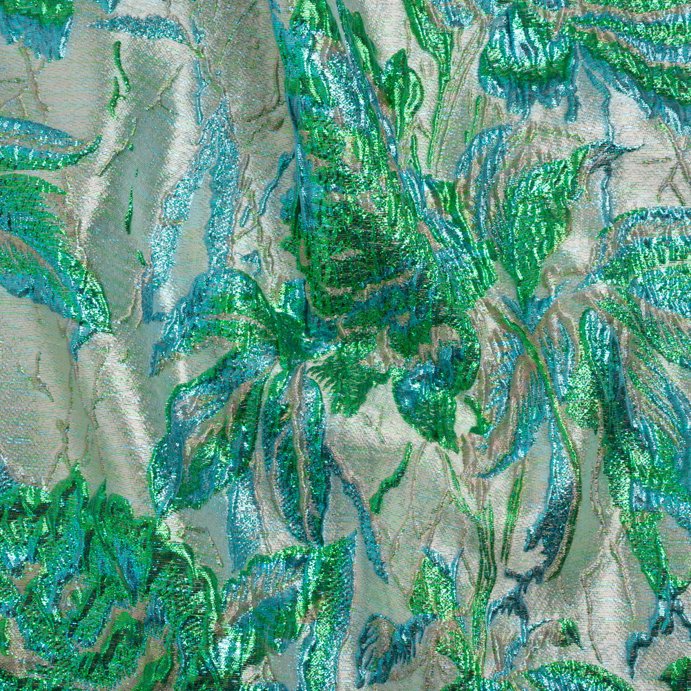 Metallic Green, Blue and Pale Gold Radiant Roses Luxury Brocade Metallic Green, Blue and Pale Gold Radiant Roses Luxury Brocade