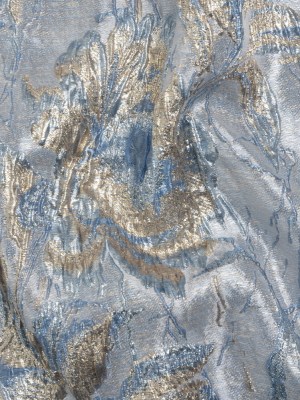 Metallic Gold, Blue and Gray Radiant Roses Luxury Brocade Metallic Gold, Blue and Gray Radiant Roses Luxury Brocade