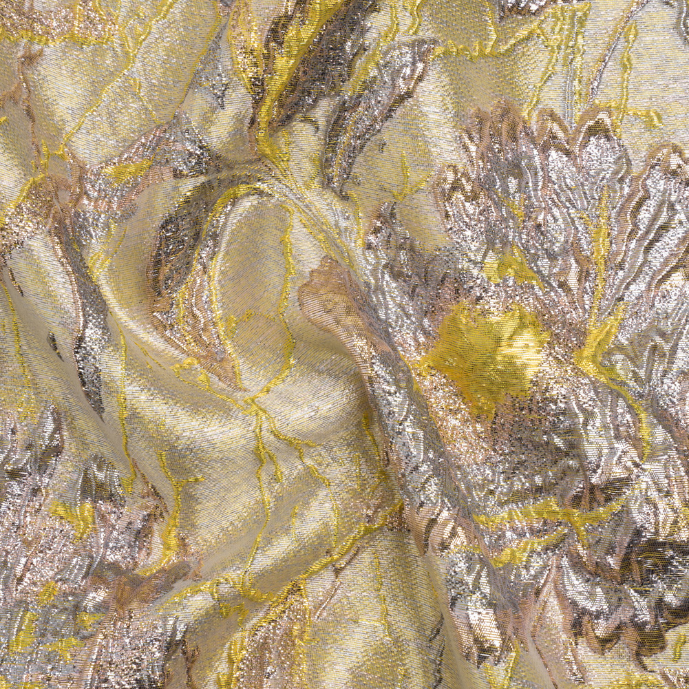 Metallic Pale Blue, Yellow and Rose Gold Radiant Roses Luxury Brocade Metallic Pale Blue, Yellow and Rose Gold Radiant Roses Luxury Brocade