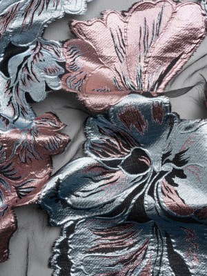Metallic Pink, Baby Blue and Black Floral Luxury Burnout Brocade Panel Metallic Pink, Baby Blue and Black Floral Luxury Burnout Brocade Panel