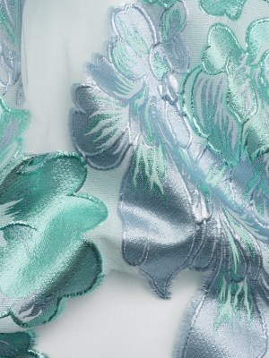 Metallic Turquoise, Baby Blue and White Floral Luxury Burnout Brocade Panel Metallic Turquoise, Baby Blue and White Floral Luxury Burnout Brocade Panel