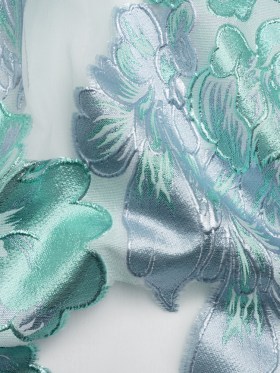 Metallic Turquoise, Baby Blue and White Floral Luxury Burnout Brocade Panel Metallic Turquoise, Baby Blue and White Floral Luxury Burnout Brocade Panel