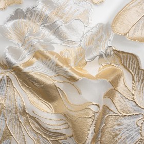 Metallic Gold, Silver and White Floral Luxury Burnout Brocade Panel Metallic Gold, Silver and White Floral Luxury Burnout Brocade Panel