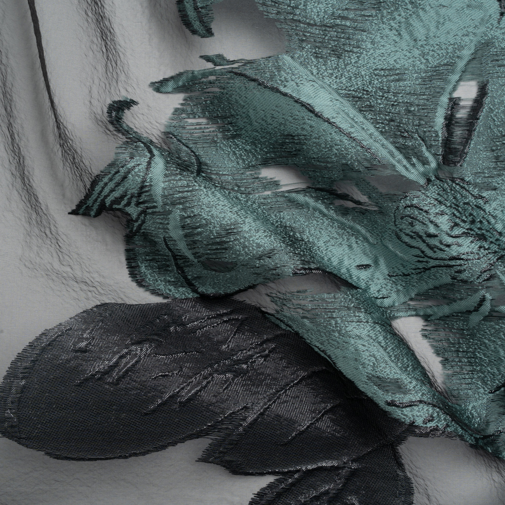 Metallic Black and Steel Blue Big Florals Luxury Burnout Brocade Metallic Black and Steel Blue Big Florals Luxury Burnout Brocade