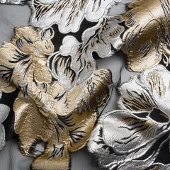 Metallic Gold, Silver and Black Floral Luxury Burnout Brocade Panel Metallic Gold, Silver and Black Floral Luxury Burnout Brocade Panel