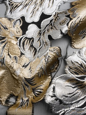 Metallic Gold, Silver and Black Floral Luxury Burnout Brocade Panel Metallic Gold, Silver and Black Floral Luxury Burnout Brocade Panel