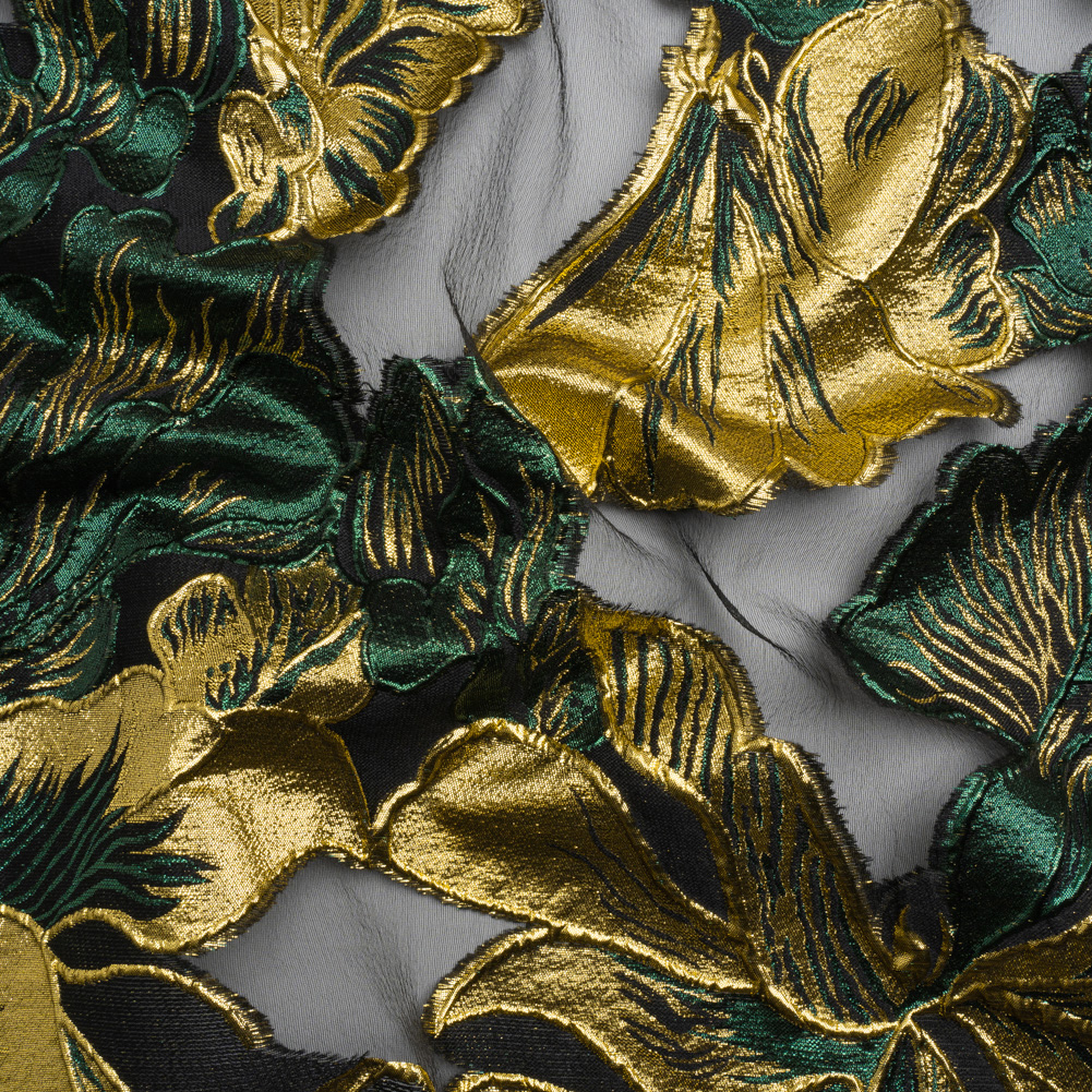 Metallic Forest, Gold and Black Floral Luxury Burnout Brocade Panel Metallic Forest, Gold and Black Floral Luxury Burnout Brocade Panel