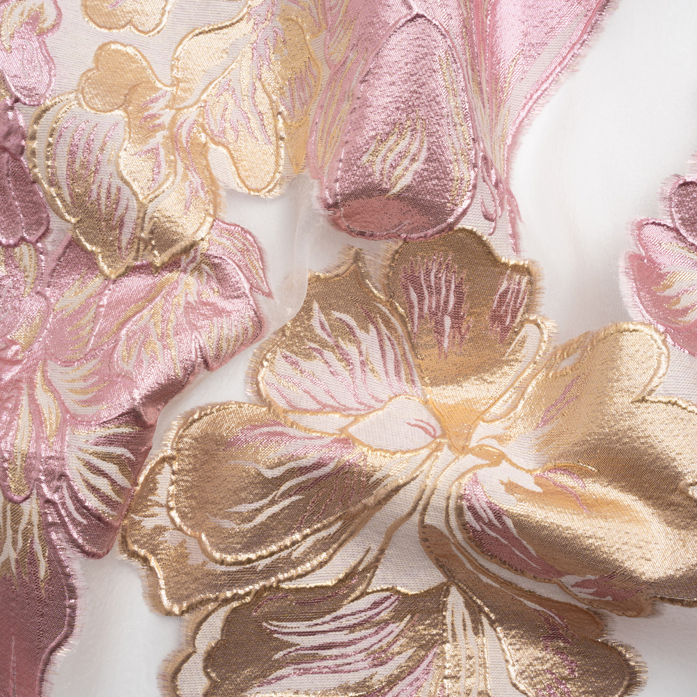 Metallic Pink, Gold and White Floral Luxury Burnout Brocade Panel Metallic Pink, Gold and White Floral Luxury Burnout Brocade Panel