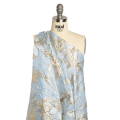 Metallic Gold and Sky Blue Floating Flowers Luxury Burnout Brocade Metallic Gold and Sky Blue Floating Flowers Luxury Burnout Brocade