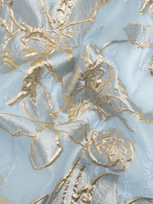 Metallic Gold and Sky Blue Floating Flowers Luxury Burnout Brocade Metallic Gold and Sky Blue Floating Flowers Luxury Burnout Brocade