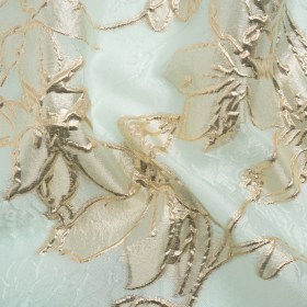 Metallic Gold and Aqua Floating Flowers Luxury Burnout Brocade Metallic Gold and Aqua Floating Flowers Luxury Burnout Brocade