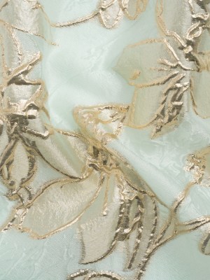 Metallic Gold and Aqua Floating Flowers Luxury Burnout Brocade Metallic Gold and Aqua Floating Flowers Luxury Burnout Brocade