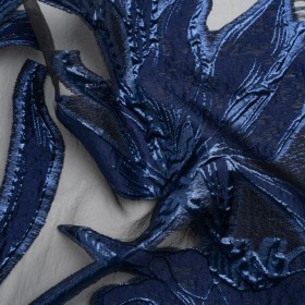 Metallic Navy and Black Twirling Tulips Luxury Burnout Brocade Metallic Navy and Black Twirling Tulips Luxury Burnout Brocade