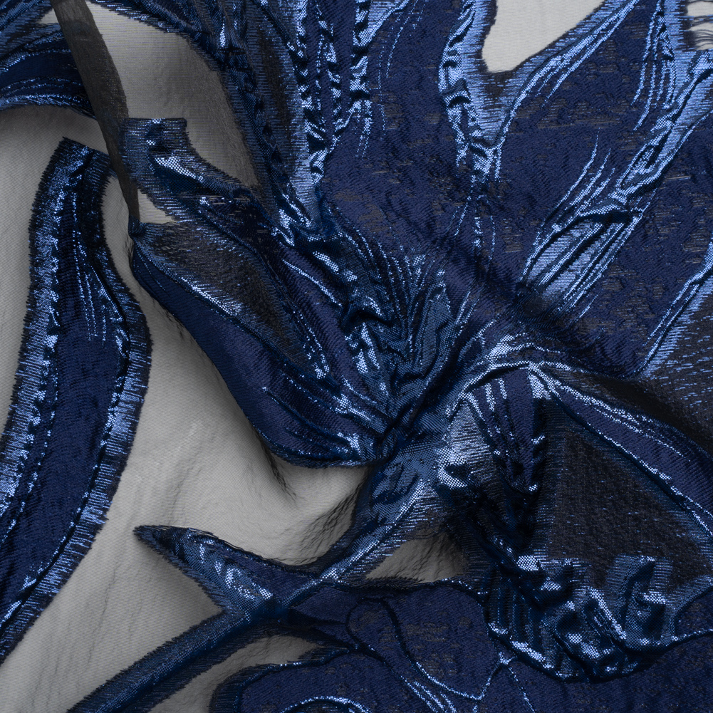 Metallic Navy and Black Twirling Tulips Luxury Burnout Brocade Metallic Navy and Black Twirling Tulips Luxury Burnout Brocade