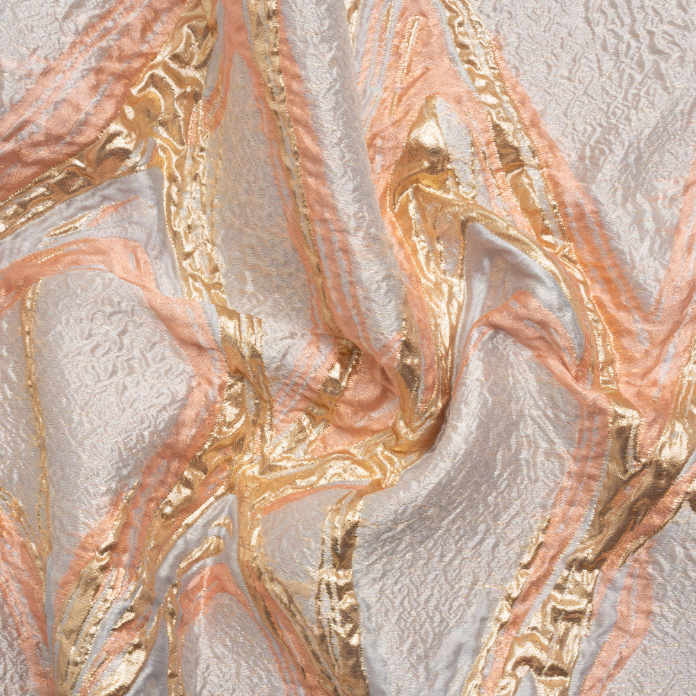 Metallic Gold, Pale Gray and Peach Flowing Lines Luxury Brocade Metallic Gold, Pale Gray and Peach Flowing Lines Luxury Brocade