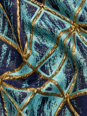 Metallic Gold, Turquoise and Navy Geometric Distress Luxury Brocade Metallic Gold, Turquoise and Navy Geometric Distress Luxury Brocade