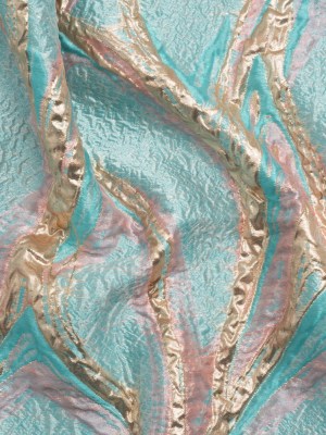 Metallic Gold, Turquoise and Pink Flowing Lines Luxury Brocade Metallic Gold, Turquoise and Pink Flowing Lines Luxury Brocade