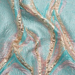 Metallic Gold, Turquoise and Pink Flowing Lines Luxury Brocade Metallic Gold, Turquoise and Pink Flowing Lines Luxury Brocade