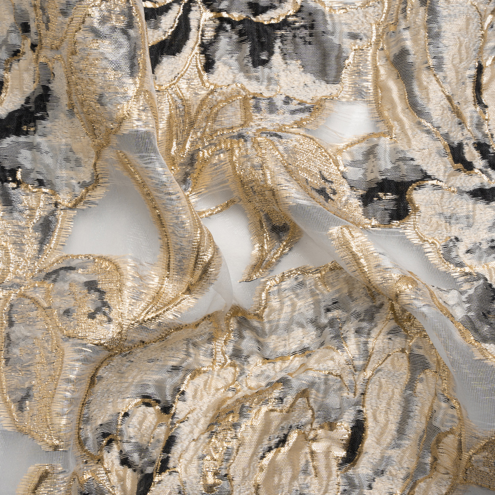Metallic Gold, Beige and Black Floral Luxury Burnout Brocade Metallic Gold, Beige and Black Floral Luxury Burnout Brocade