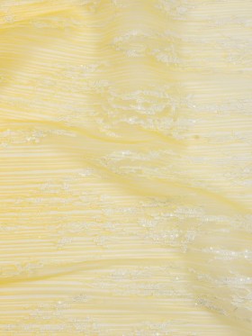 Embroidered Soft Pleated Tulle with Sequins – White and Lemon Ombre Abstract – Sequoia Collection Embroidered Soft Pleated Tulle with Sequins – White and Lemon Ombre Abstract – Sequoia Collection